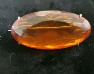 Vintage Art Deco Faceted Amber Pin Brooch Silver Frame,  1 - 1/2 " Oval