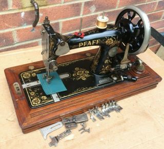 Antique Pfaff Model R Handcrank Sewing Machine With Accessories