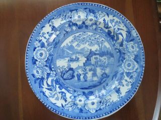 Antique 19th Century Blue Transfer Plate Asian Design