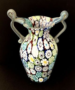 Antique Millefiori Glass Huge Vase Fancy Handles Fratelli Toso