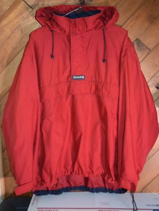 Sz L - Vtg 90s Chaps Ralph Lauren Anorak Jacket,  Red Size Large Kangaroo Pocket