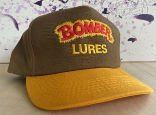 Rare Vintage Bomber Lures Brown & Yellow Trucker Hat Snapback Cap Made In Usa
