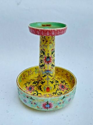 19th Century Chinese Porcelain Famille Rose Lamp,  Yellow Ground,  As Found