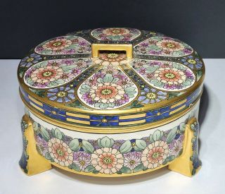 Antique Art Nouveau American Satsuma Pottery Dresser Jewel Box W Flowers