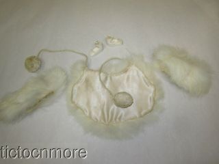Vintage Betsy Mccall Doll 8 " Outfit Set White Rabbit Fur Cape Hat Muff W/ Shoes