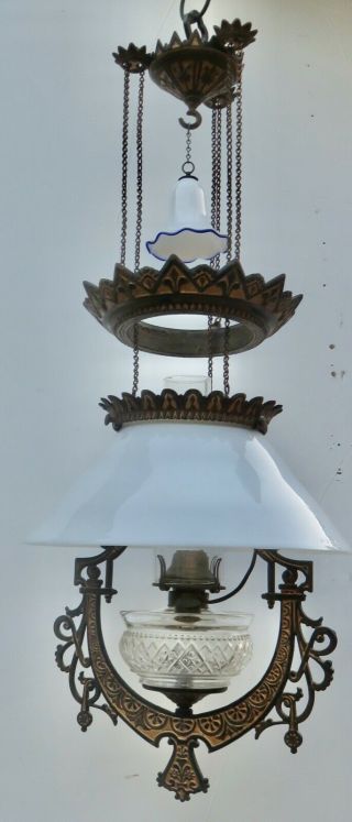 Antique Bradley & Hubbard Iron Horse Hanging Oil Lamp