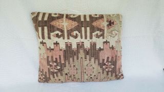 Antique Turkish Kilim Rug Pillow Cover And Insert Hand Woven Wool 17 " X 15 "