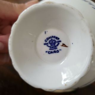 Antique COALPORT Bone China CAIRO BLUE ON WHITE Footed Cup & Saucer 2