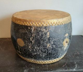 Antique Wooden 19th Century Chinese Drum - Handmade Animal Skin Hide - FANTASTIC 3