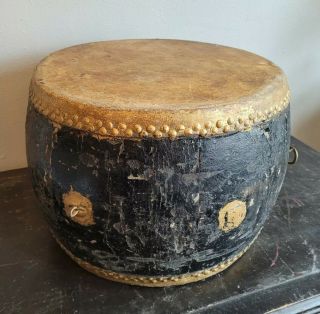 Antique Wooden 19th Century Chinese Drum - Handmade Animal Skin Hide - FANTASTIC 5