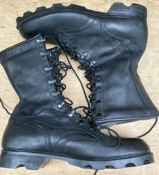 Usa Army Combat Paratrooper Jungle Boots Black Leather Round - Toe Us Size 9w