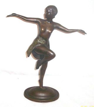 Vintage 14 1/2 " Tall Art Deco Naked Dancing Lady Figure Bronze Heavy Metal
