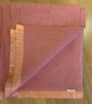 Vintage 100 Virgin Wool Blanket W/ Silk Edge - Pink 74 " X 89 " Euc