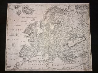 1652 Map Of Europe Henri Seile Engraved Map 42.  8cm X 34.  7cm Ships Sea Monster