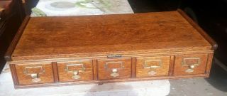 Antique Yawman And Erbe Mfg.  Oak 5 Drawer Index Card File Cabinet