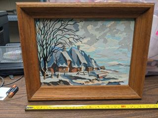 Vintage Pbn Paint By Number Framed Snow Sceene 1956 12 " X15 "