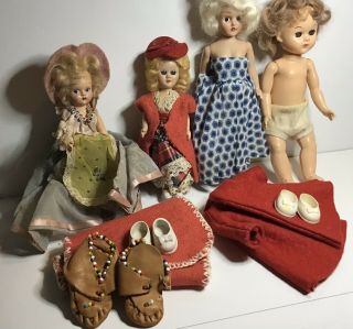 4 Vintage Hard Plastic Dolls Clothes Shoes Moccasins
