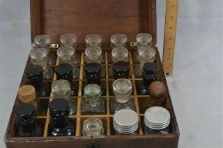 Early Civil War Era Medicine Homeopathy Fitted Box Pharmacy 25 Bottles 19th 1850