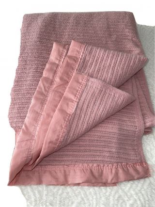 Acrylic Waffle Weave Thermal Blanket Pink Twin Full Size 75” X 92” Vintage