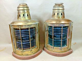 Vintage Pair Perko Perkins Marine Lamp Nautical Ship Lantern Red & Green Lens