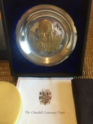 The Winston Churchill Centenary Plate In Sterling Silver & 24 Carat Rolled Gold