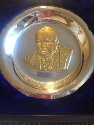 the Winston Churchill Centenary Plate In Sterling Silver & 24 Carat Rolled Gold 2