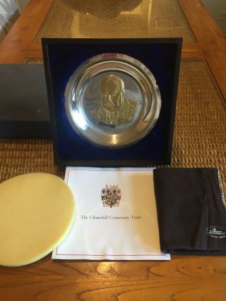 the Winston Churchill Centenary Plate In Sterling Silver & 24 Carat Rolled Gold 3