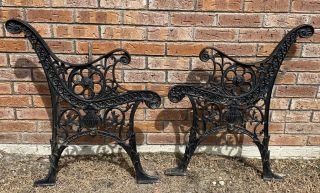 Antique Ornate Cast Iron Garden Park Bench Ends Lion Head Side Legs Salvage