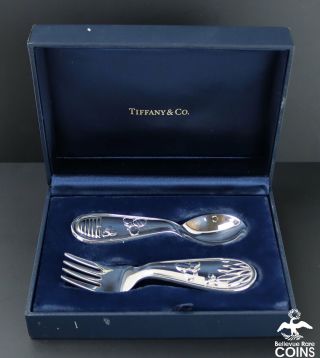 Tiffany & Co.  Sterling Silver (. 925) Bumble Bee Baby Spoon And Fork Set W/box