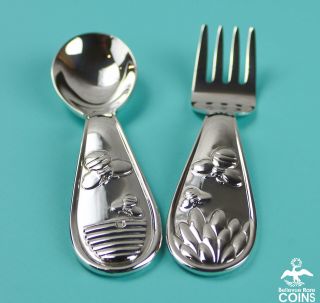 Tiffany & Co.  Sterling Silver (. 925) Bumble Bee Baby Spoon and Fork Set w/Box 2