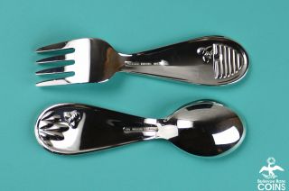 Tiffany & Co.  Sterling Silver (. 925) Bumble Bee Baby Spoon and Fork Set w/Box 3