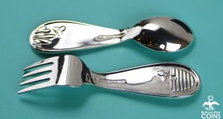 Tiffany & Co.  Sterling Silver (. 925) Bumble Bee Baby Spoon and Fork Set w/Box 5