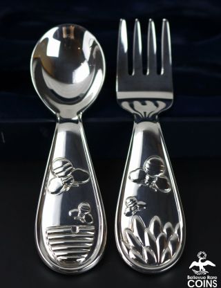Tiffany & Co.  Sterling Silver (. 925) Bumble Bee Baby Spoon and Fork Set w/Box 6
