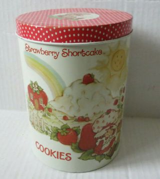 Vintage Cheinco Strawberry Shortcake Metal Cookie Tin Container With Lid 1980