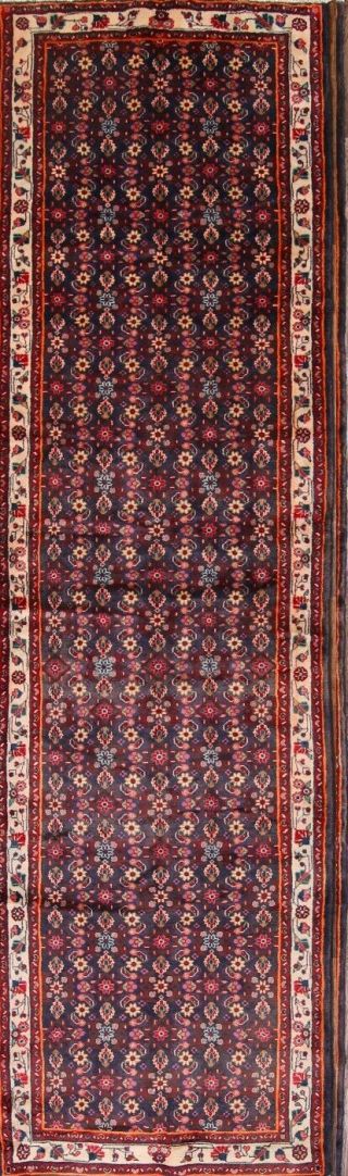 Vintage Geometric Traditional Runner Rug Wool Hand - Knotted Oriental Carpet 4x13