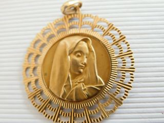 Antique French 18ct Gold Virgin Mary Pendant By E.  Dropsy,  Eagle Head Hallmark
