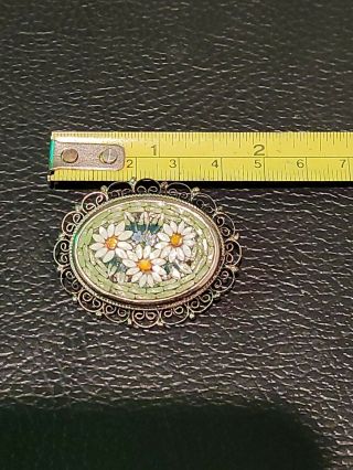 Antique Micro Mosaic Floral Flower Brooch Made In Italy