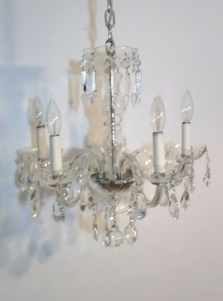 Vintage 100 Year Old Five Arm Cut Glass And Crystal Chandelier