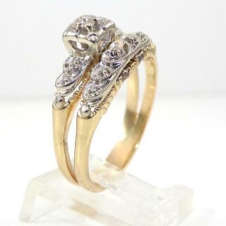 Vtg Antique Art Deco Diamond Wedding Engagement Set 14k Yellow Gold Ring Lhj2