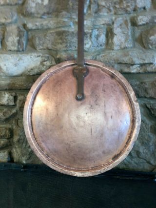 Antique Copper Pot Lid 19 1/4 " Diameter,  22 " Long Iron Handle
