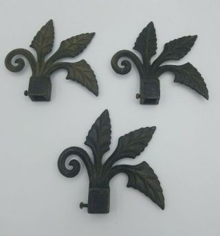 Antique Iron Fence Post Toppers Cast Floral Three Prong Pointed Gate Ornamental