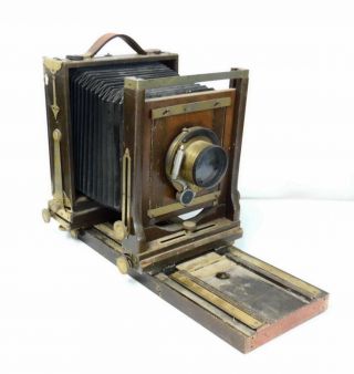 Antique Agfa Ansco 5x7 Field Plate Wood & Brass Box Camera