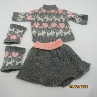 Vintage Doll Clothes Fits Terri Lee Knit Skirt Sweater Leggings W/dogs Hearts