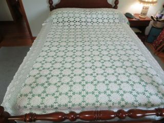 Vintage White Cotton Crocheted Tablecloth Table Cover - 62 " X 100 "