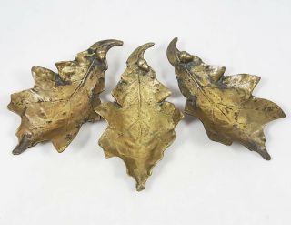 Set Of Three (3) Antique Vintage Embossed Holly Leaf Cast Brass Dish Trays
