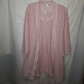 Miss Elaine 2 Piece Dressing Gown Robe Nightgown Womens Xl Pink Vintage