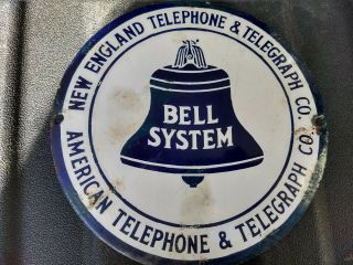 Antique England Telephone & Telegraph Co.  Porcelain Sign 8 " Diameter