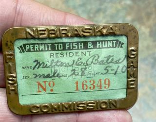 Vintage 1938 Nebraska Fish Game Commission Fishing Hunting Paper License Frame