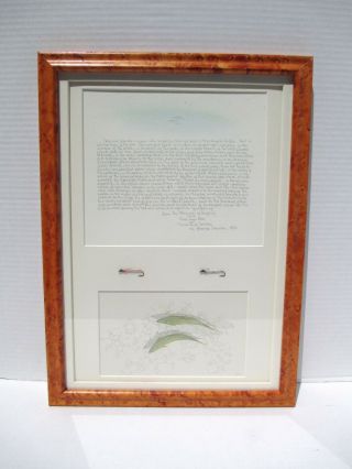 John Betts Fly Fishing Shadowbox Art Framed W Flies Drawing & Letter