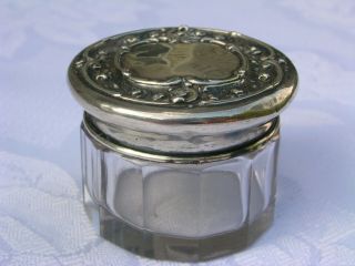 Antique La Pierre Mfg Sterling Silver Repousse Lid Vanity Powder Dresser Jar